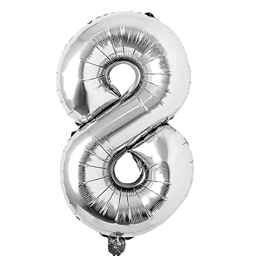 Zahlen Ballon Silber 8 XXL Zahlenballon 40 inch Giant Number Foil Balloon 100 cm Helium Number Folienballon als Geschenk und Überraschung für Geburtstage, Jubiläum, Party Deko (Zahl Acht 8) von vita dennis