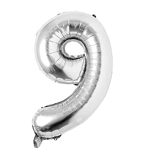 Zahlen Ballon Silber 9 XXL Zahlenballon 40 inch Giant Number Foil Balloon 100 cm Helium Number Folienballon als Geschenk und Überraschung für Geburtstage, Jubiläum, Party Deko (Zahl Neun 9) von vita dennis