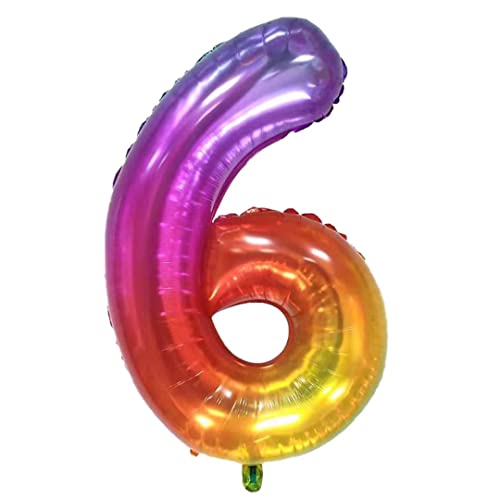 Zahlen Folienballon Gradient, Luftballons Zahl Helium Geburtstagsdeko 100cm/40inch XXL Zahlenballon, Folienballons Zahl mit Aufhängeöse Party Geschenk Dekoration Geburtstag Luftballon (Zahl Sechs 6) von vita dennis