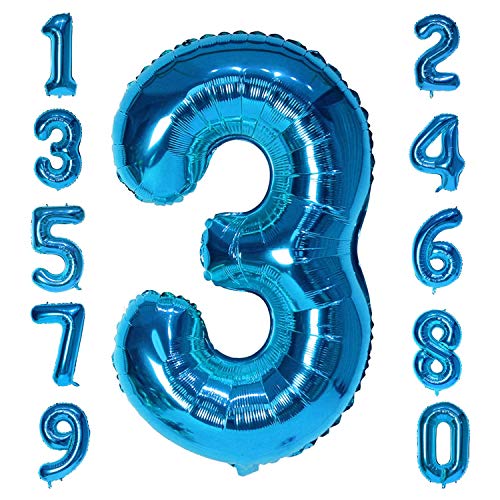 XXL Zahlenballon Blau 40 inch Giant Number Foil Balloon 100 cm Helium Number Folienballon als Geschenk und Überraschung für Geburtstage, Jubiläum, Party Deko (Zahl Drei 3) von vita dennis