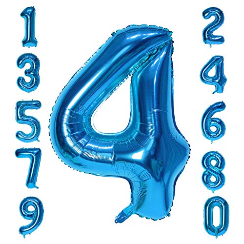 XXL Zahlenballon Blau 40 inch Giant Number Foil Balloon 100 cm Helium Number Folienballon als Geschenk und Überraschung für Geburtstage, Jubiläum, Party Deko (Zahl Vier 4) von vita dennis