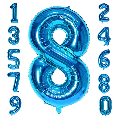 XXL Zahlenballon Blau 40 inch Giant Number Foil Balloon 100 cm Helium Number Folienballon als Geschenk und Überraschung für Geburtstage, Jubiläum, Party Deko (Zahl Acht 8) von vita dennis