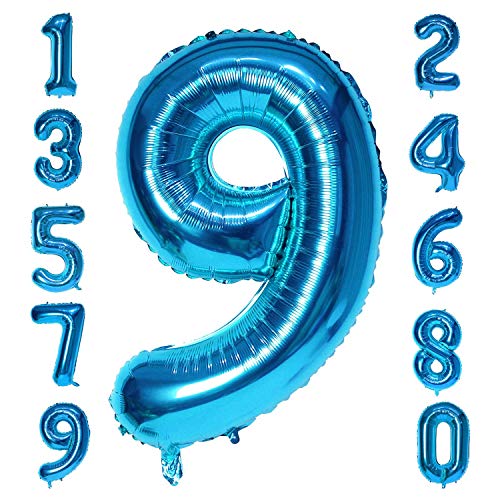 XXL Zahlenballon Blau 40 inch Giant Number Foil Balloon 100 cm Helium Number Folienballon als Geschenk und Überraschung für Geburtstage, Jubiläum, Party Deko (Zahl Neun 9) von vita dennis
