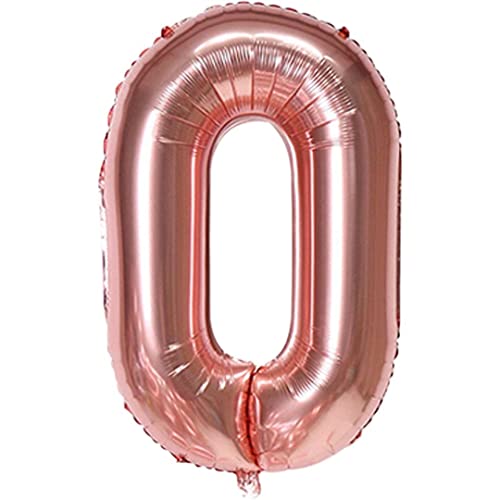 Zahlen Folienballon Roségold, Luftballons Zahl Helium Geburtstagsdeko 100cm/40inch XXL Zahlenballon, Folienballons Zahl mit Aufhängeöse Party Geschenk Dekoration Geburtstag Luftballon (Zahl Null 0) von vita dennis