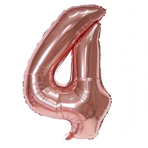 Zahlen Folienballon Roségold, Luftballons Zahl Helium Geburtstagsdeko 100cm/40inch XXL Zahlenballon, Folienballons Zahl mit Aufhängeöse Party Geschenk Dekoration Geburtstag Luftballon (Zahl Vier 4) von vita dennis