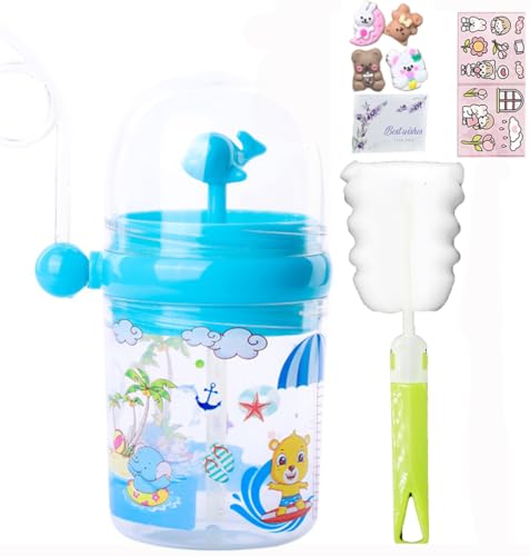 viva story Blue Beach Wal-Spray-Wasserflasche mit Strohhalm, Reisespaß, Trinkbecher, Cartoon-Plastikbecher für Picknick, Party, Geburtstagsgeschenk (blauer Strand, 250 ml) von viva story