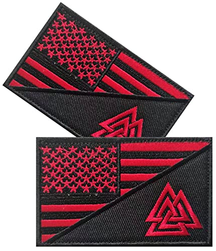 Vmcoatdu 2 Stück Aufnäher mit USA-Flagge, Valknut-Wikinger, bestickt, mit Klettverschluss-Applikation von vmcoatdu