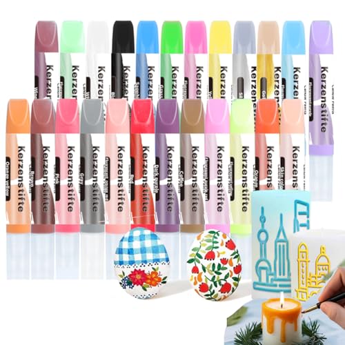 Wachsstifte für Kerzen 24 Stück Kerzen Bemalen Set Leuchtende Kerzenfarben Taufkerze Selber Machen Set Kerzenstifte24* 10 ml Kerzen Bemalen Ideal zum Kerzen Dekorieren & Gestalten für Kerzen DIY von vnfsmy