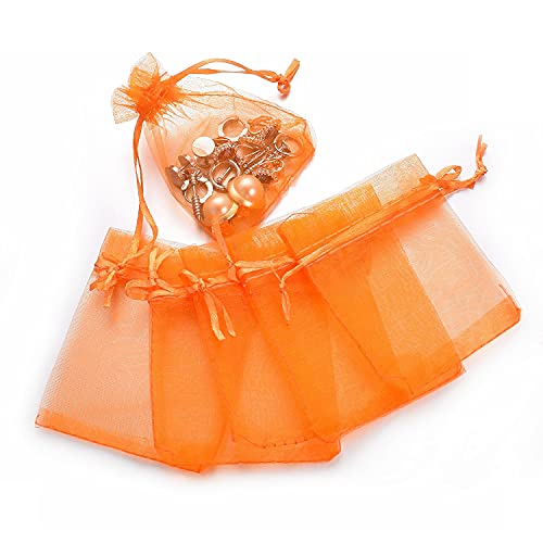 vogem 100 Stück Klein Organzasäckchen 7x9cm Orange Organzabeutel Säckchen für Lavendel Hochzeit Weihnachten Party Kordelzug Schmuckbeutel von vogem