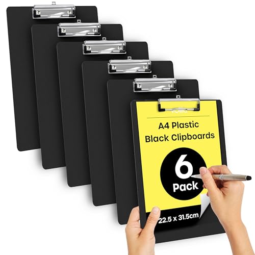 Klemmbrett A4 – 6er-Pack Schwarze Tragbare Klemmbretter zum Ordnen und Schützen von Dokumenten vor Beschädigungen – Leichte Clipboard mit sicherem Halter für Büro, Schule, Krankenhaus und Baustellen Klemmbrett A4 – 6er-Pack Schwarze Tragbare Klemmbretter zum Ordnen und Schützen von Dokumenten vor Beschädigungen – Leichte Clipboard mit sicherem Halter für Büro, Schule, Krankenhaus und Baustellen von volila