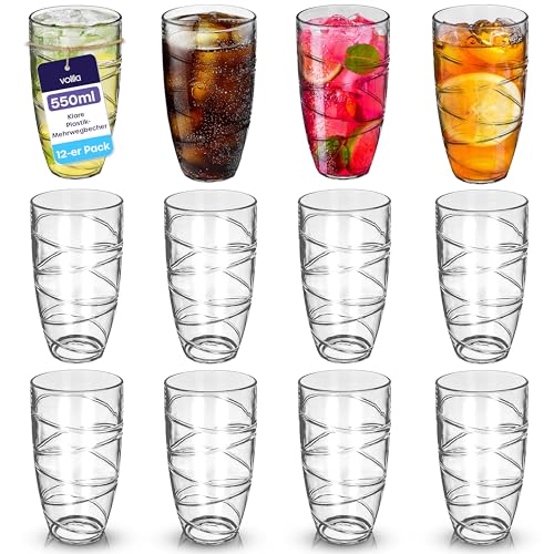 volila Arylic Plastikbecher 550ml/19oz – 12er Pack Klar Stapelbarer Trinkbecher – Wiederverwendbarer und Bruchsicherer Becher Plastik für den täglichen Gebrauch, Partys und Picknick volila Arylic Plastikbecher 550ml/19oz – 12er Pack Klar Stapelbarer Trinkbecher – Wiederverwendbarer und Bruchsicherer Becher Plastik für den täglichen Gebrauch, Partys und Picknick von volila