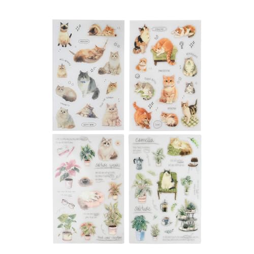 Volumoon 2 Stück Sticker Aesthetic, Süße Katzen Aufkleber, PET Scrapbooking Aufkleber, Wasserfeste Scrapbook Asthetische für DIY Aesthetic Scrapbook, Kartenherstellung, Journaling, Fotoalbum von volumoon