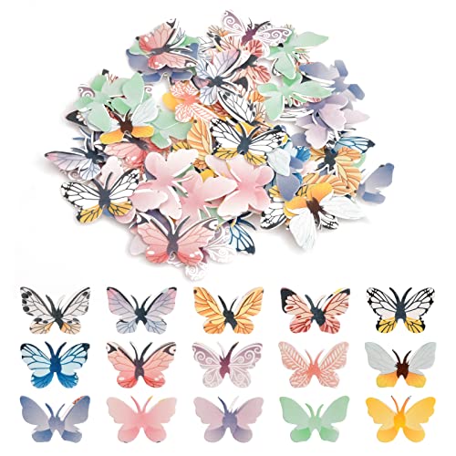 Volumoon 72 Stücke Schmetterling Tortendeko, Essbare Schmetterlings Kuchen Deckel, 3D Schmetterlinge, Oblatenpapier Schmetterlings Kuchen Dekorationen für Geburtstags Jubiläums Party (Mehrfarbig) von volumoon