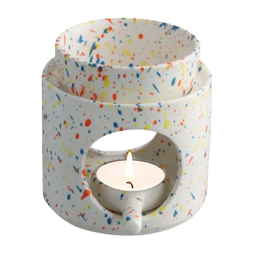 Volumoon Duftlampe Teelicht, Keramik-Ölbrenner, Duftöl und Duftwachs Diffusor, Abnehmbare Schale, Gerillte Oberfläche, Duftlampe für Atherische öle, Einschlafhilfe Entspannung Einweihungsgeschenk von volumoon