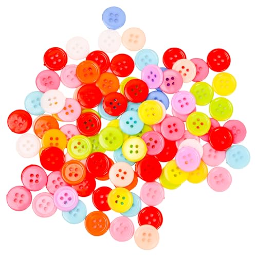volumoon 100 Stück Bunte Knöpfe, 15mm 4-Loch Harzknöpfe Kunststoff Bastelknöpfe Kinderknöpfe, Rund Knöpfe für Nähen Kinder DIY Handwerk Scrapbooking und Dekorieren von volumoon