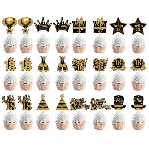 volumoon 24 Stück Cupcake Topper Set, Kuchendekoration zum 18. Geburtstag, Topper für Cupcakes, Kuchen, Kekse, Desserts, Tortendeko für Party zum 18. Geburtstag für Jungen und Mädchen volumoon 24 Stück Cupcake Topper Set, Kuchendekoration zum 18. Geburtstag, Topper für Cupcakes, Kuchen, Kekse, Desserts, Tortendeko für Party zum 18. Geburtstag für Jungen und Mädchen von volumoon