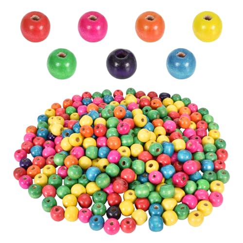 volumoon Bunte Holzperlen Set, 400 Stück Runde Farbig Bastelnperlen für DIY Armbänder, Holzperlen Grossloch für Halsketten, Schmuck, Schlüsselanhänger (11×12 mm) von volumoon