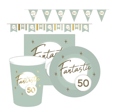 Party Ausstattung Set 38 teilig 50.ter Geburtstag Tassen Servietten Becher Hängedeko Fantastic Fabulous (Fantastic) von vom Pullach Hof