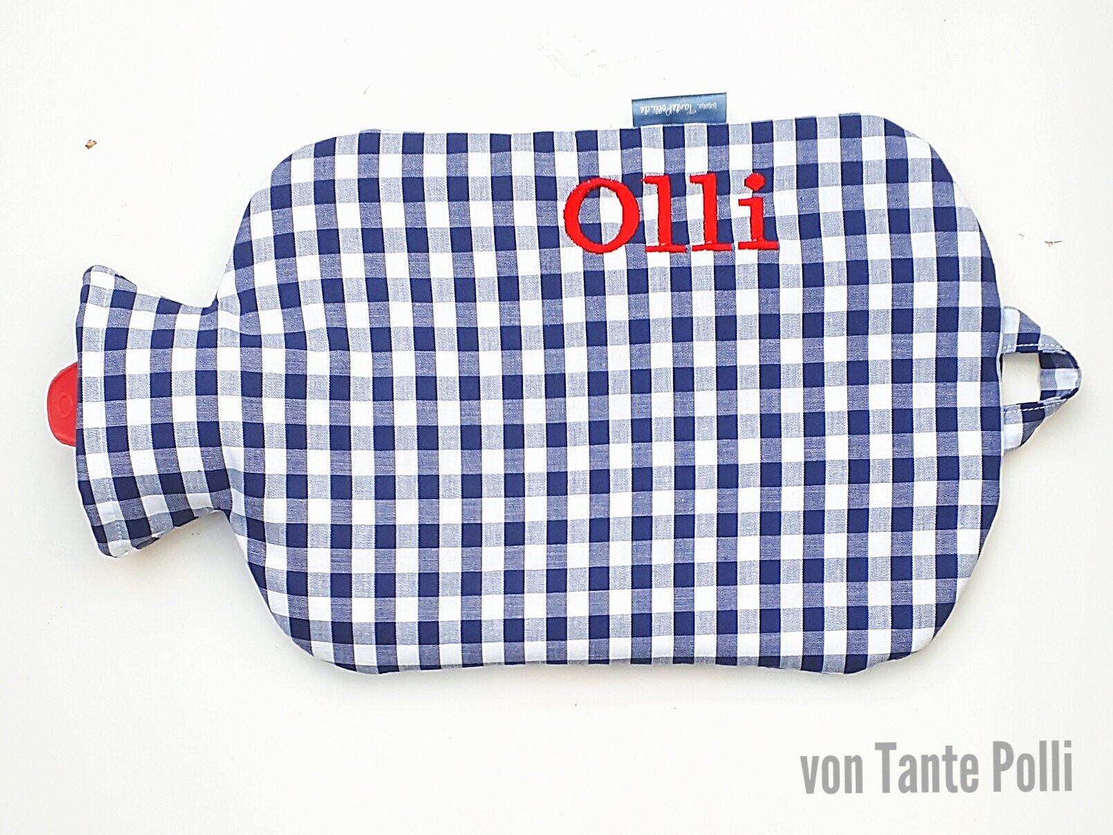 Wärmflasche-Bezug Blau Kariert, Rot Bestickt Wärmflasche-Bezug Blau Kariert, Rot Bestickt von vonTantePolli
