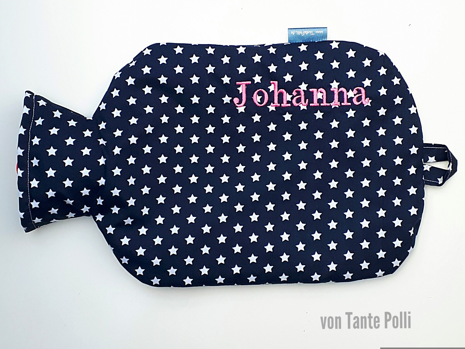 Wärmflasche-Bezug Dunkelblau Mit Sternen, Rosa Bestickt Wärmflasche-Bezug Dunkelblau Mit Sternen, Rosa Bestickt von vonTantePolli