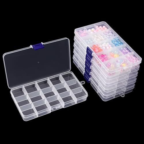 Vonsera 6 Stück Sortierbox für Kleinteile, Aufbewahrungsbox, Aufbewahrungsboxen mit 15 Raster Einstellbar, Sortierkasten für Basteln Perlen von vonsera
