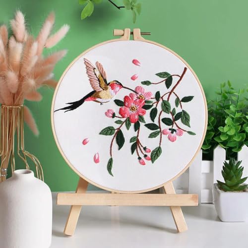 vortixia Stickset „Kolibri“ für Anfänger, Anfänger und Erwachsene, Kreuzstich-Set, Sticktuch, Nadeln, Anleitung, Garn von vortixia