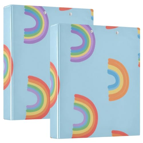1 und 1/2 Zoll Ordner, 3 Ringel, Cartoon-Motiv, Regenbogenblau, mit Klemmbrett, 2 Stück, ästhetischer Ordner, Hardcover von voucong