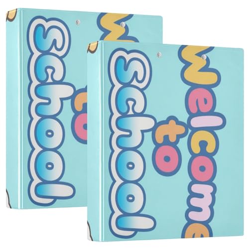 1 und 1/2 Zoll Ringbuch, runde Ringe, "Welcome to School", Cartoon-Blau, mit Klemmbrett, 2 Stück, Bürobinderbedarf, 200 Blatt von voucong