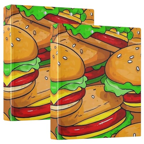 3,5 cm große Ordner, runde Ringe, niedlicher Cartoon-Lebensmittel-Burger mit Klemmbrett, 2 Stück, sortierte Ordner, 200 Blatt von voucong