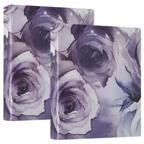 3,5 cm große Ordner mit 3 Ringen, Lavendel, Gouache-Rose mit Innentaschen, 2 Stück, ästhetischer Ordner, Hardcover von voucong