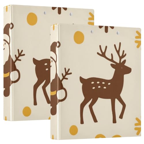 3,5 cm große Ordner mit 3 Ringen, Weihnachten, Winter, Hirsch, Schneeflocke, Tumeric, Braun, mit Klemmbrett, 2 Stück, ästhetischer Ordner, Hardcover von voucong