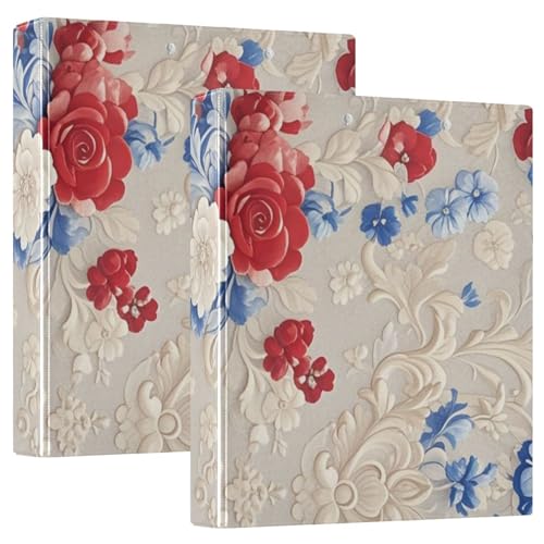 3,5 cm große Ordner mit drei Ringen rote und blaue Blumen mit Klemmbrett, 2 Stück, Büroordnerbedarf, 200 Blatt von voucong