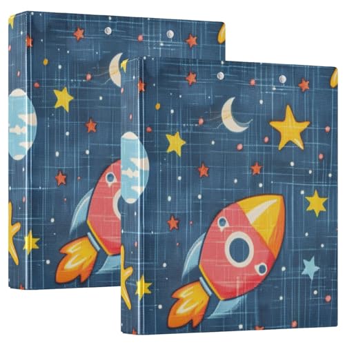 3,8 cm Ordner, 3 Ringe, Cartoon-Weltraumraketen mit Klemmbrett, 2 Stück, Büroordner, Hardcover von voucong