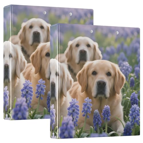 3,8 cm Ordner mit drei Ringen, Lavendelblüte, Hund mit Klemmbrett, 2 Stück, Büroordner, Hardcover von voucong