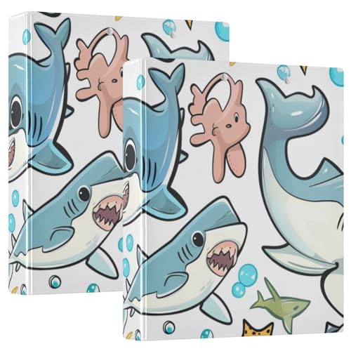 3,8 cm große Ordner mit drei Ringen, Cartoon-Tiere, Hai, Olivgrün, bunt, mit Klemmbrett, 2 Stück, Büroordner, Hardcover, 2 Stück von voucong