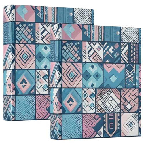 3,8 cm großer Ordner mit 3 Ringen, Boho, Blau, Rosa, normale Textur, mit Klemmbrett, 2 Stück, Büroordnerbedarf, Hardcover von voucong