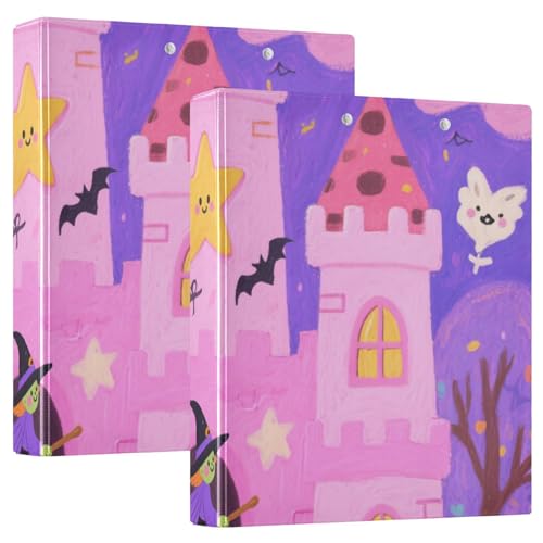 3,8 cm großer Ordner mit drei Ringen Cartoon Halloween rosa Schloss mit Klemmbrett, 2 Stück, Bürobedarf, Hardcover von voucong