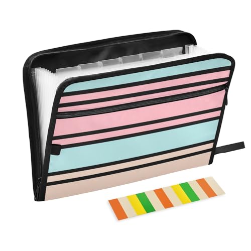 Akkordeon-Aktenordner, weich, gestreift, 13 Fächer, A4, Briefgröße mit Reißverschluss, für Dokumentenmappe, Schwarz / Blau / Beige Akkordeon-Aktenordner, weich, gestreift, 13 Fächer, A4, Briefgröße mit Reißverschluss, für Dokumentenmappe, Schwarz / Blau / Beige von voucong
