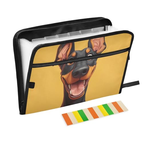 Akkordeon-Aktenordner mit lustigem Dobermann-Motiv, 13 Taschen, A4, Briefgröße mit Reißverschluss, zum Erweitern von Aktenhüllen von voucong