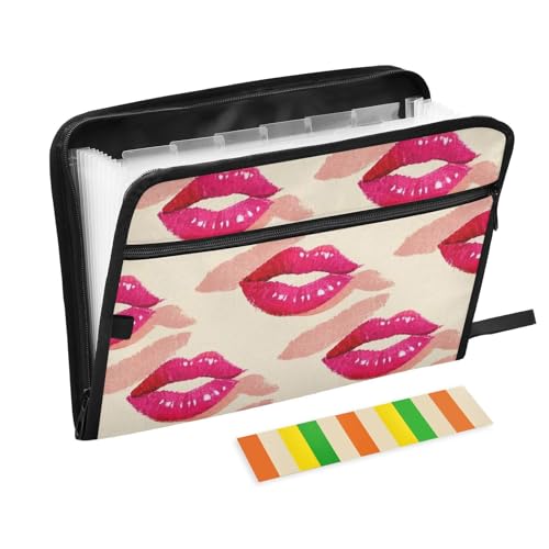 Akkordeon-Aktenordner mit niedlichem Cartoon-Lippen-Design, 13 Taschen, A4, Briefgröße mit Reißverschluss, für Aktenordner, Beige Akkordeon-Aktenordner mit niedlichem Cartoon-Lippen-Design, 13 Taschen, A4, Briefgröße mit Reißverschluss, für Aktenordner, Beige von voucong