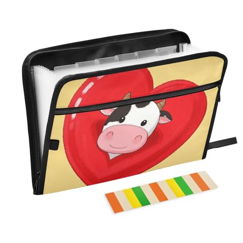 Akkordeon-Dokumentenmappe, Cartoon-Herz, Tier, Kuh, erweiterbar, 13 Fächer, A4, Briefgröße, mit Reißverschluss, für Büro, Schule Akkordeon-Dokumentenmappe, Cartoon-Herz, Tier, Kuh, erweiterbar, 13 Fächer, A4, Briefgröße, mit Reißverschluss, für Büro, Schule von voucong