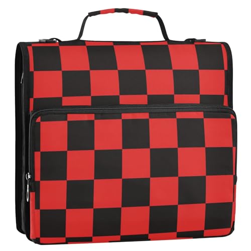 Aktenordner mit 3 Ringen, 3,8 cm, mit extra Taschen und Riemen, mehrere Taschen, Dokumenten-Organizer, Tasche für Mittelschüler, Hellrot und Schwarz von voucong