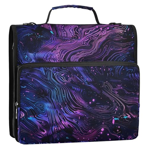 Aktenordner mit 3 Ringen, mit Reißverschluss und Schultergurt und Griff, mehrere Taschen, Portfolio-Organizer für Schule und Büro, Violett und Blau von voucong