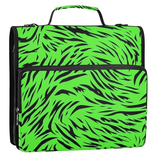 Aktenordner mit 3 Ringen und Reißverschluss, mit Riemen, mehrere Taschen, fluoreszierendes grünes Tigerfell Aktenordner mit 3 Ringen und Reißverschluss, mit Riemen, mehrere Taschen, fluoreszierendes grünes Tigerfell von voucong