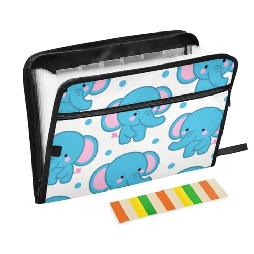 Aktenordner mit niedlichem Cartoon-Elefant, 13 Taschen, A4, Briefgröße, mit Reißverschluss zum Aufhängen, erweiterbare Mappe Aktenordner mit niedlichem Cartoon-Elefant, 13 Taschen, A4, Briefgröße, mit Reißverschluss zum Aufhängen, erweiterbare Mappe von voucong