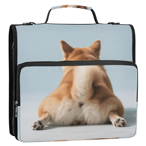 Aktenordner mit süßem Rücken, Shiba Inu Hund, 3,8 cm, 3 Ringe, Reißverschluss, mit Gurt, Portfolio, Organizer für Büro, Schule von voucong