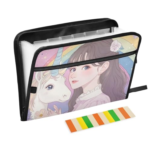 Beauty Anime Einhörner Aktenordner, Jacke, 13 Taschen, A4, Briefgröße mit Reißverschluss, für Büro, Schule Beauty Anime Einhörner Aktenordner, Jacke, 13 Taschen, A4, Briefgröße mit Reißverschluss, für Büro, Schule von voucong