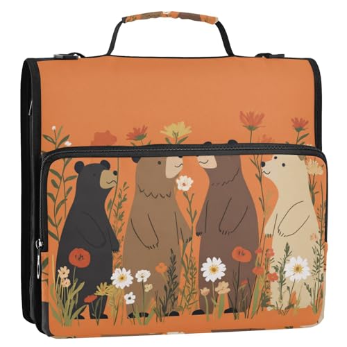 Beauty Bears Ringbuch mit 3 Ringen, 3,8 cm, mit extra Taschen mit Griff, wasserdicht, für Schule und Büro, Orange, 3,8 cm von voucong