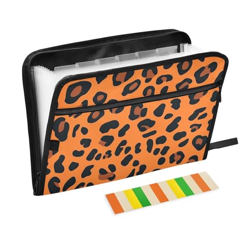 Breiter Aktenordner mit Leopardenmuster, 13 Fächer, A4, Briefgröße mit Reißverschluss, für Akkordeon-Dokumente, Akkordeon-Dokumentenmappe, erweiterbar, Wildorange Breiter Aktenordner mit Leopardenmuster, 13 Fächer, A4, Briefgröße mit Reißverschluss, für Akkordeon-Dokumente, Akkordeon-Dokumentenmappe, erweiterbar, Wildorange von voucong
