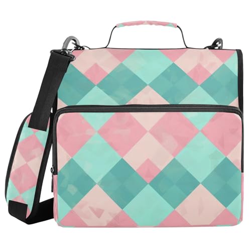 Buffalo Plaid Kariert Blau Rosa 3,8 cm 3 Ringe Reißverschluss Ordner Organizer mit Griff Mehrere Taschen Dokumentenmappe Organizer für Schule/Büro von voucong